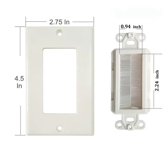 Alt view image 2 of 4 - 1 Gang Brush Wall Plate Decora Style White Brush Wall for Passing Through Speaker Wires/Coaxial/HDMI/Network/Phone/Audio/Video Cables, Pack of 12, White, 24 Screws Included