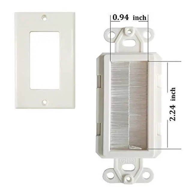 Alt view image 3 of 4 - 1 Gang Brush Wall Plate Decora Style White Brush Wall for Passing Through Speaker Wires/Coaxial/HDMI/Network/Phone/Audio/Video Cables, Pack of 12, White, 24 Screws Included