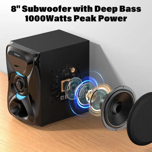 Alt view image 3 of 7 - Surround Sound Systems Wireless Rear Satellite Speakers, 1000W Peak | Deep Bass 8 inch Subwoofer 5.1/2.1 Channel Home Theater System with ARC Optical Bluetooth Karaoke Input