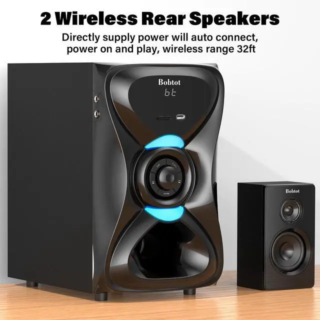 Alt view image 4 of 7 - Surround Sound Systems Wireless Rear Satellite Speakers, 1000W Peak | Deep Bass 8 inch Subwoofer 5.1/2.1 Channel Home Theater System with ARC Optical Bluetooth Karaoke Input