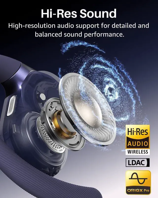 Alt view image 3 of 7 - Open X2 Pro AI Smart Open Ear Earbuds, LCD Digital Screen Stereo Sound | AI Assistant & Translates, Motion/Voice Control, Dual-Axis Adjustment, IPX7 Waterproof 36H Bluetooth 6.0 Headphones