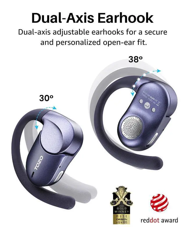 Alt view image 5 of 7 - Open X2 Pro AI Smart Open Ear Earbuds, LCD Digital Screen Stereo Sound | AI Assistant & Translates, Motion/Voice Control, Dual-Axis Adjustment, IPX7 Waterproof 36H Bluetooth 6.0 Headphones