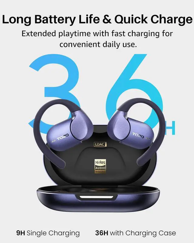 Alt view image 6 of 7 - Open X2 Pro AI Smart Open Ear Earbuds, LCD Digital Screen Stereo Sound | AI Assistant & Translates, Motion/Voice Control, Dual-Axis Adjustment, IPX7 Waterproof 36H Bluetooth 6.0 Headphones