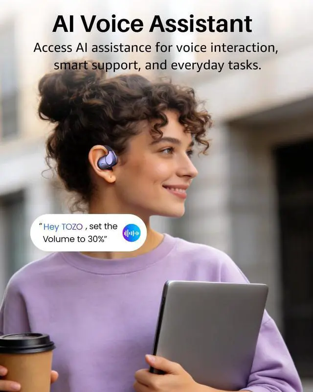 Alt view image 7 of 7 - Open X2 Pro AI Smart Open Ear Earbuds, LCD Digital Screen Stereo Sound | AI Assistant & Translates, Motion/Voice Control, Dual-Axis Adjustment, IPX7 Waterproof 36H Bluetooth 6.0 Headphones