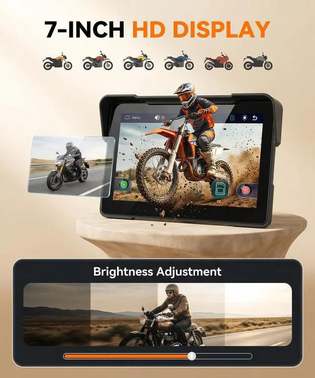 Alt view image 4 of 7 - 7" Motorcycle Wireless CarPlay GPS Navigation System, Android Auto Portable CarPlay Screen for Motorcycle, Dual Bluetooth Car Play Moto, Si-ri, Goo-gle Assistant, EQ, IP67 Waterproof Moto Screen