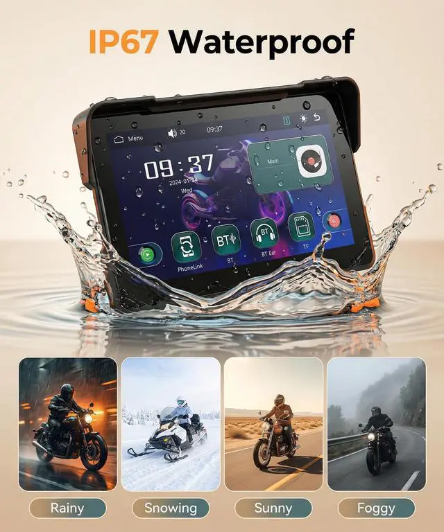 Alt view image 5 of 7 - 7" Motorcycle Wireless CarPlay GPS Navigation System, Android Auto Portable CarPlay Screen for Motorcycle, Dual Bluetooth Car Play Moto, Si-ri, Goo-gle Assistant, EQ, IP67 Waterproof Moto Screen