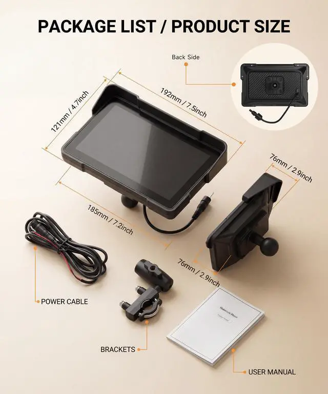 Alt view image 7 of 7 - 7" Motorcycle Wireless CarPlay GPS Navigation System, Android Auto Portable CarPlay Screen for Motorcycle, Dual Bluetooth Car Play Moto, Si-ri, Goo-gle Assistant, EQ, IP67 Waterproof Moto Screen