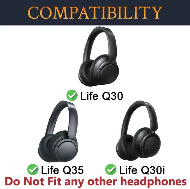 Alt view image 2 of 7 - Cooling Earpads for Anker Q30/Q30i/Q35 Headphones - Black | for Soundcore Life Q30/Q30i/Q35 Headphones