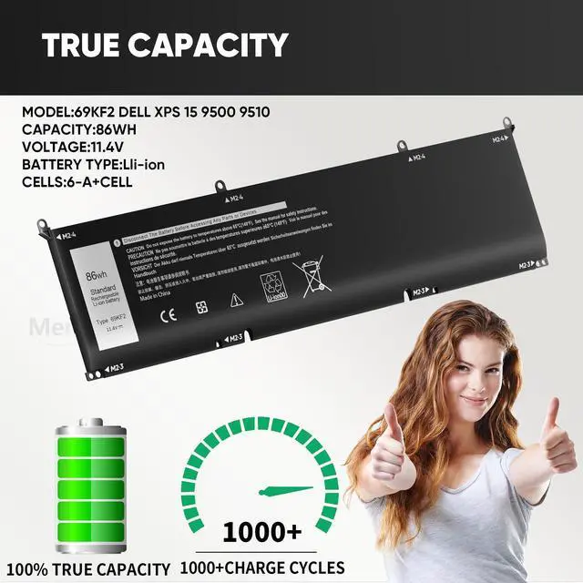 Alt view image 2 of 7 - New 86Wh 69KF2 Battery Replacement for Dell G7 15 7500 G15 5510 5511 5515 5520 5521 XPS 15 9500 9510 9520 Precision 5550 5560 5570 Alienware M15 R3 R4 M17 R3 R4 Inspiron 7510 7610 7620 P87F P91F P45E