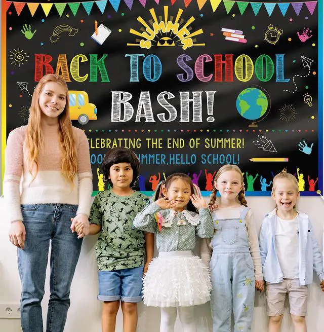Alt view image 3 of 7 - Back to School Bash Backdrop Banner End of Summer Back to School Decoration First Day of School Backdrop Preschool Kindergarten Classroom Party Background Decoration Photo Booth Props
