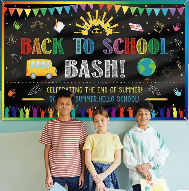 Alt view image 5 of 7 - Back to School Bash Backdrop Banner End of Summer Back to School Decoration First Day of School Backdrop Preschool Kindergarten Classroom Party Background Decoration Photo Booth Props