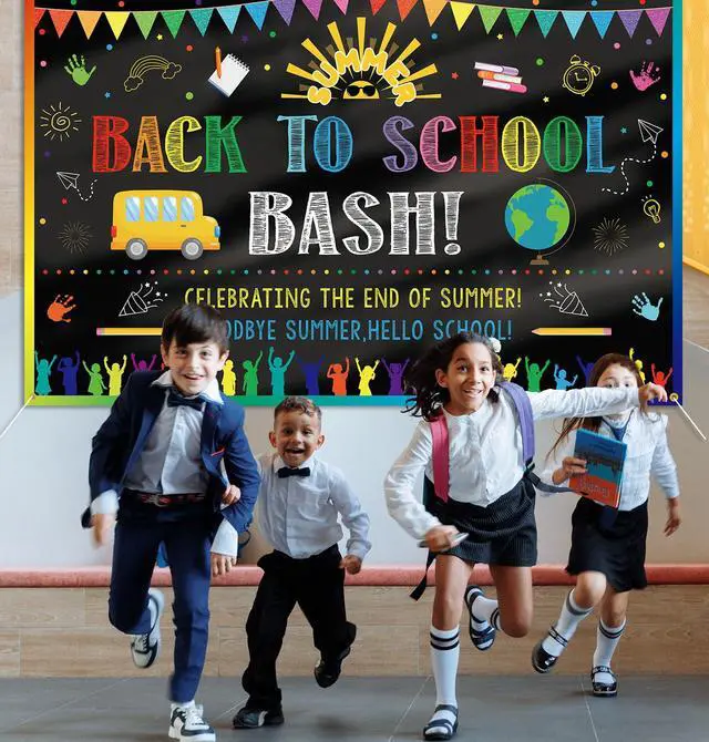 Alt view image 6 of 7 - Back to School Bash Backdrop Banner End of Summer Back to School Decoration First Day of School Backdrop Preschool Kindergarten Classroom Party Background Decoration Photo Booth Props