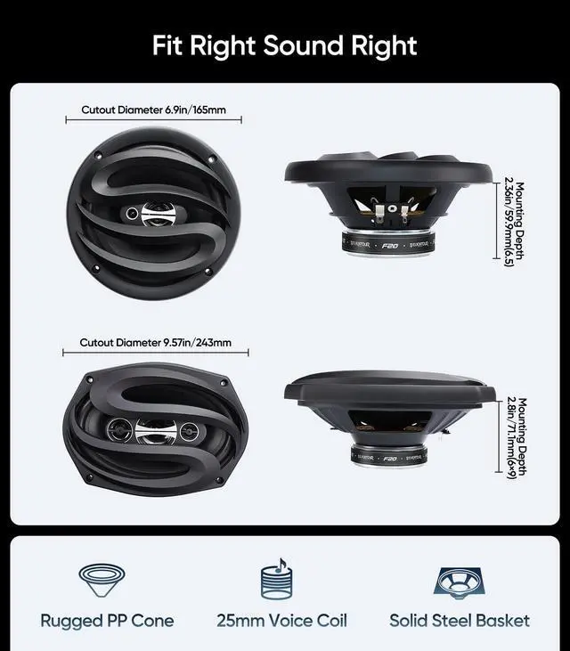Alt view image 5 of 7 - 6.5 & 6X9 Car Audio Front Rear Door Speaker for Chevy Silverado/GMC Sierra | Fits 2014-2024 Chevrolet/GMC Models,Car Door Speakers Upgrade Kit - 2 Pairs, Adapters and Harness,Full Range,Enhanced Sound