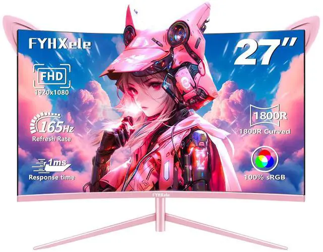 Main image of 27 inch Gaming Monitor, Pink 1800R Curved Monitor, FHD-1920X1080P, 165Hz, 1ms, Fast IPS, FreeSync Hdmi Monitor with Ultrathin, HDMI/DP/USB Vesa/Wall Mount Computer Monitor-Pink