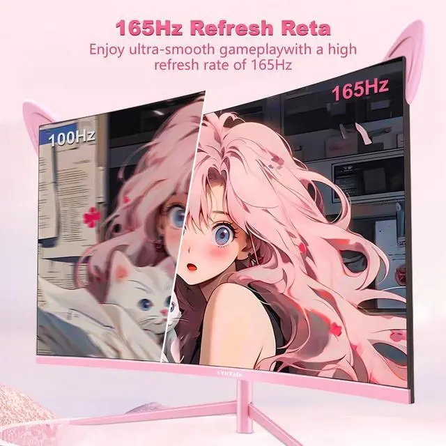 Alt view image 2 of 7 - 27 inch Gaming Monitor, Pink 1800R Curved Monitor, FHD-1920X1080P, 165Hz, 1ms, Fast IPS, FreeSync Hdmi Monitor with Ultrathin, HDMI/DP/USB Vesa/Wall Mount Computer Monitor-Pink