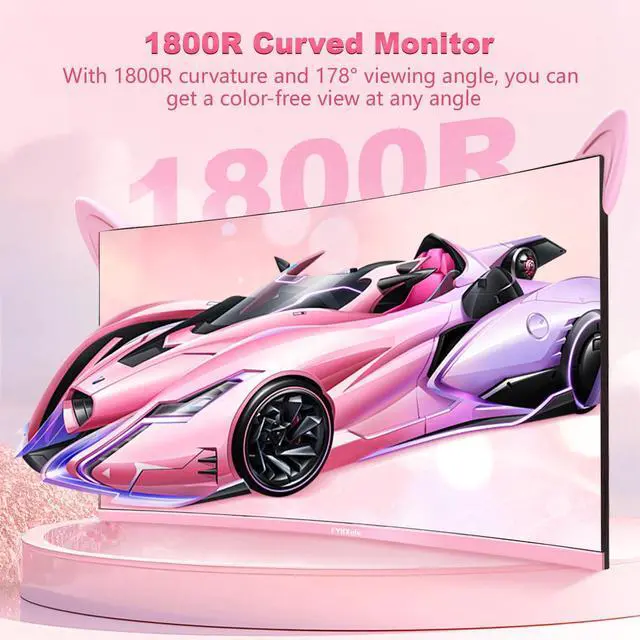 Alt view image 3 of 7 - 27 inch Gaming Monitor, Pink 1800R Curved Monitor, FHD-1920X1080P, 165Hz, 1ms, Fast IPS, FreeSync Hdmi Monitor with Ultrathin, HDMI/DP/USB Vesa/Wall Mount Computer Monitor-Pink