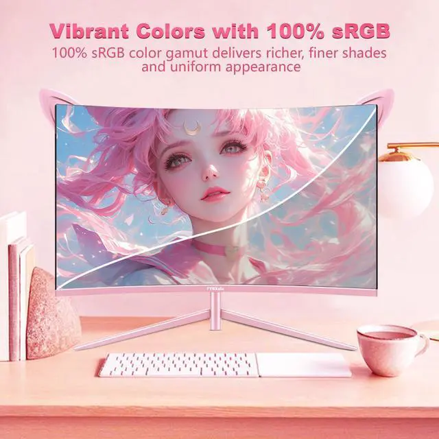 Alt view image 4 of 7 - 27 inch Gaming Monitor, Pink 1800R Curved Monitor, FHD-1920X1080P, 165Hz, 1ms, Fast IPS, FreeSync Hdmi Monitor with Ultrathin, HDMI/DP/USB Vesa/Wall Mount Computer Monitor-Pink