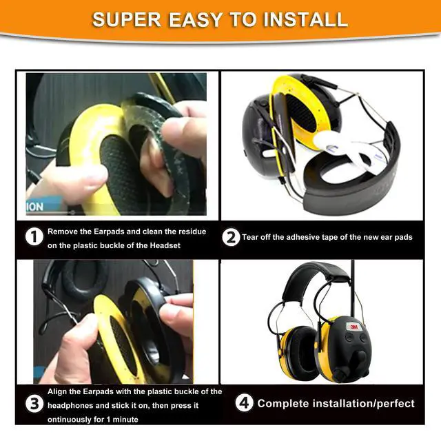 Alt view image 4 of 7 - 4PCS Earpads for 3M WorkTunes(90543, 90544, 90542, 90541) | Also for Peltor Sport(Tactical TAC 100/300/500, 90565, 90566, 97040, 97041, 97042)/ZOHAN(EM033/037/042)/PROHEAR(032/033/037)