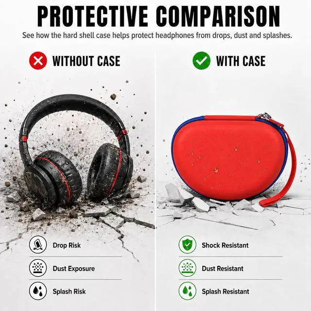 Alt view image 4 of 7 - Kids Headphone Case for eKids for Beats Solo3 Headphones, Red | Hard Shell Case with Mesh Cable Pocket for Kids Headsets, Organized Storage for Home and travel, Box Only