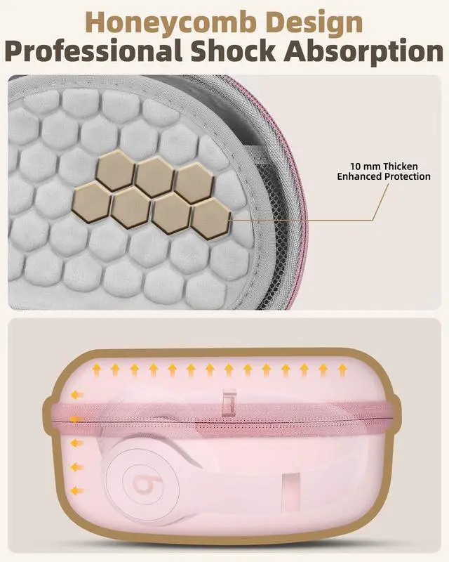 Alt view image 3 of 7 - Hard Case for Beats Solo 4/Solo 3/Studio Pro/Studio3 On-Ear Headphones | Universal Portable Travel Organizer Bag, with Honeycomb Lid Protection