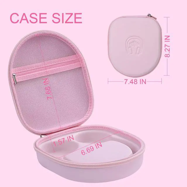 Alt view image 3 of 7 - Hard Headphone Case for Sony WH-CH520 / JBL Tune Live 670NC, Pink | Protective Carring Storage Case for Over-Ear Headphones, with Handle Strap & Mesh Pocket