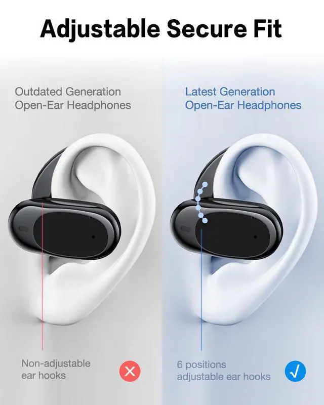 Alt view image 4 of 7 - O3 Open-Ear Wireless Headphones Bluetooth Earbuds, Powerful 13mm Drivers, Customized EQ via App, Secure Adjustable Ear Hooks, Ultra-Lightweight Comfort, Ai-Enhanced Clear Calls -Black