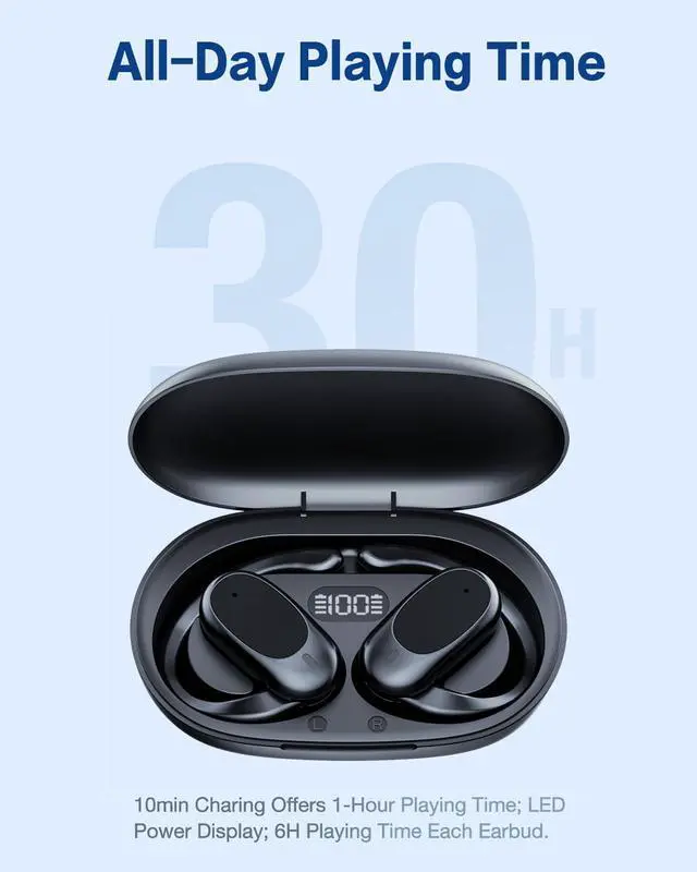 Alt view image 6 of 7 - O3 Open-Ear Wireless Headphones Bluetooth Earbuds, Powerful 13mm Drivers, Customized EQ via App, Secure Adjustable Ear Hooks, Ultra-Lightweight Comfort, Ai-Enhanced Clear Calls -Black