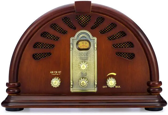 Alt view image 2 of 6 - Classic Vintage Retro Style AM/FM Radio with Bluetooth - Handmade Wooden Exterior Dark Brown