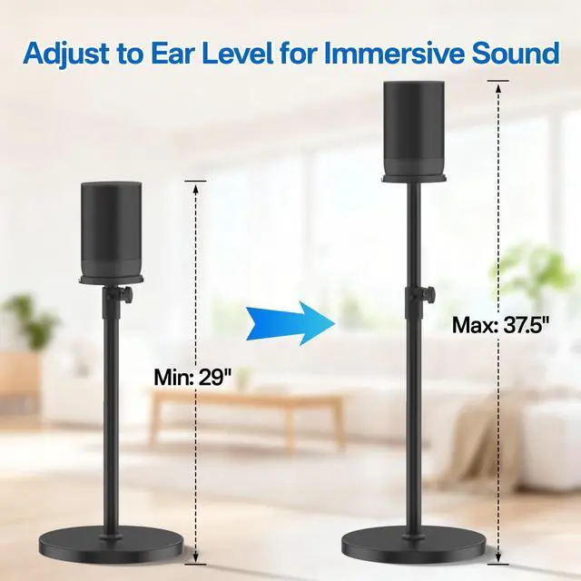 Alt view image 3 of 4 - Height-Adjustable Speaker Stand for Sonos Move Stand, Heavy-Duty Floor Stand for Sonos Move & Move 2 with Concealed Power Cord Design, Easy Installation, Black