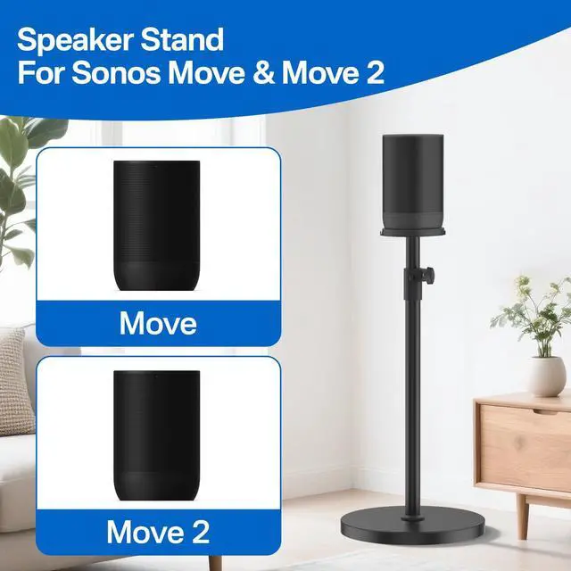 Alt view image 2 of 4 - Height-Adjustable Speaker Stand for Sonos Move Stand, Heavy-Duty Floor Stand for Sonos Move & Move 2 with Concealed Power Cord Design, Easy Installation, Black