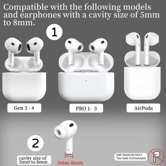 Alt view image 2 of 7 - EMF Blocker for Headphones Lab Tested EMF Shield Sticker for AirPods, Wireless Earbuds (5mm-8mm Size Fit) Reduce Electromagnetic Wave from Cell Phone & Devices, Made in USA (White, 1 Pair)