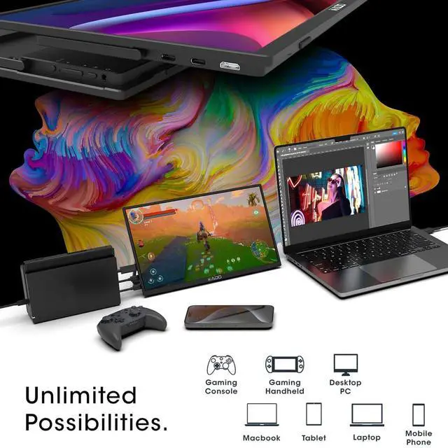 Alt view image 3 of 7 - 15.6" FHD Portable Monitor 1920x1080 Second Display IPS HDMI USB-C | Laptop Screen Extender, 180° Adjustable Kickstand, Wall/Arm Mount for PC, Mac, Phone, Dex, Tablet, Xbox, PS4/PS5 and Switch