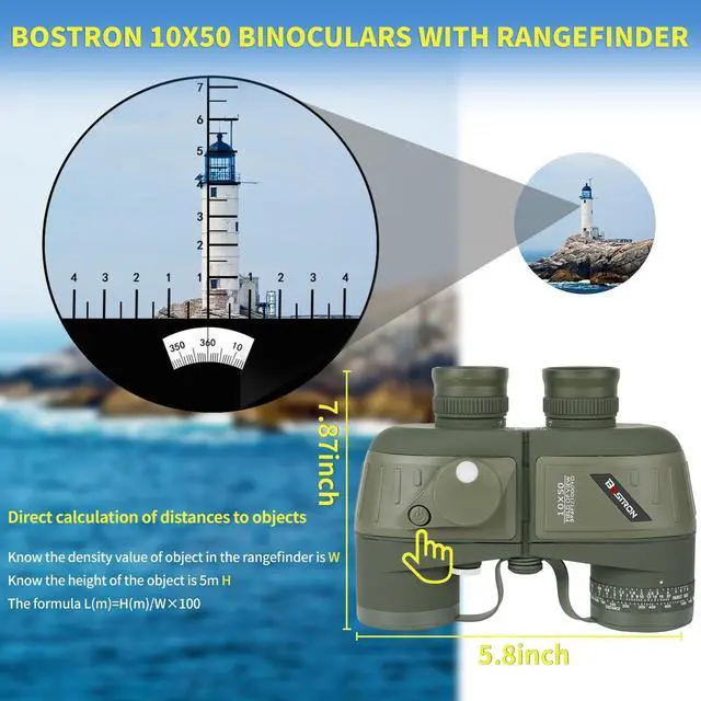 Alt view image 4 of 7 - Marine Binoculars 10x50 with Compass and Rangefinder for Boating | Professional IPX7 Waterproof Marine Optical System with FMC BAK4 Prism,Multi-Scene Marine & Outdoor Versatility