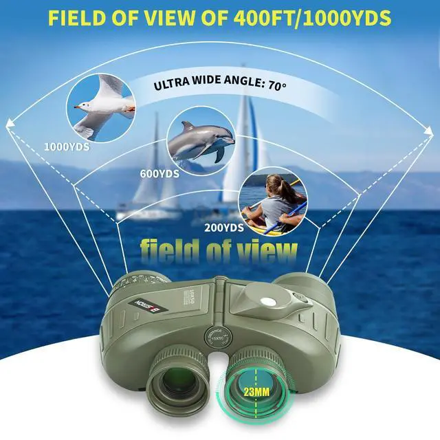 Alt view image 7 of 7 - Marine Binoculars 10x50 with Compass and Rangefinder for Boating | Professional IPX7 Waterproof Marine Optical System with FMC BAK4 Prism,Multi-Scene Marine & Outdoor Versatility