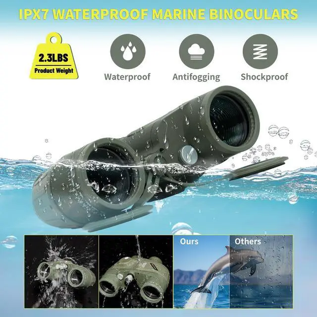Alt view image 3 of 7 - Marine Binoculars 10x50 with Compass and Rangefinder for Boating | Professional IPX7 Waterproof Marine Optical System with FMC BAK4 Prism,Multi-Scene Marine & Outdoor Versatility