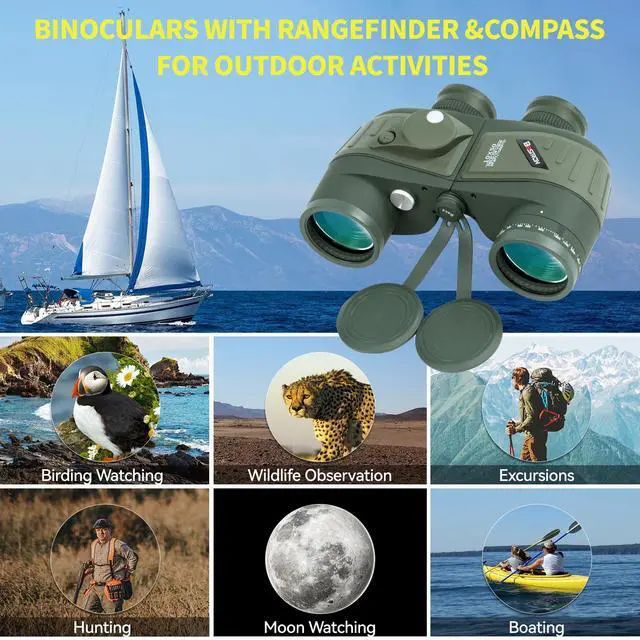 Alt view image 6 of 7 - Marine Binoculars 10x50 with Compass and Rangefinder for Boating | Professional IPX7 Waterproof Marine Optical System with FMC BAK4 Prism,Multi-Scene Marine & Outdoor Versatility