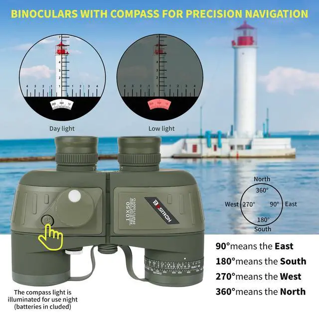 Alt view image 5 of 7 - Marine Binoculars 10x50 with Compass and Rangefinder for Boating | Professional IPX7 Waterproof Marine Optical System with FMC BAK4 Prism,Multi-Scene Marine & Outdoor Versatility