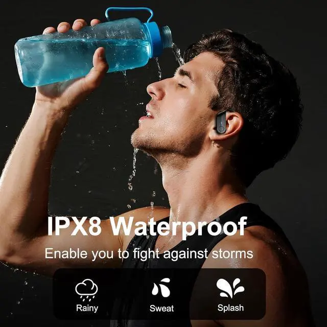 Alt view image 2 of 6 - Wireless Earbuds Sport with Earhooks, Bluetooth 5.4 Headphones with 4-Mic ENC Noise Cancelling, IPX8 Waterproof, 70H Deep Bass, LED, USB-C Earphones for Running Workout Gym, Ear Buds for Android iOS