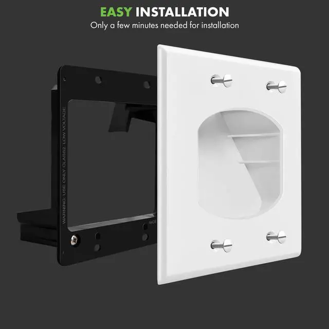 Alt view image 3 of 7 - Recessed Low Voltage Cable Wall Plate for Home Theaters, Pass-Through Wall Plate with Mounting Brackets, Size 2-Gang 4.50" x 4.50," Polycarbonate Thermoplastic, TG8882B-2PCS, White, 2 pack