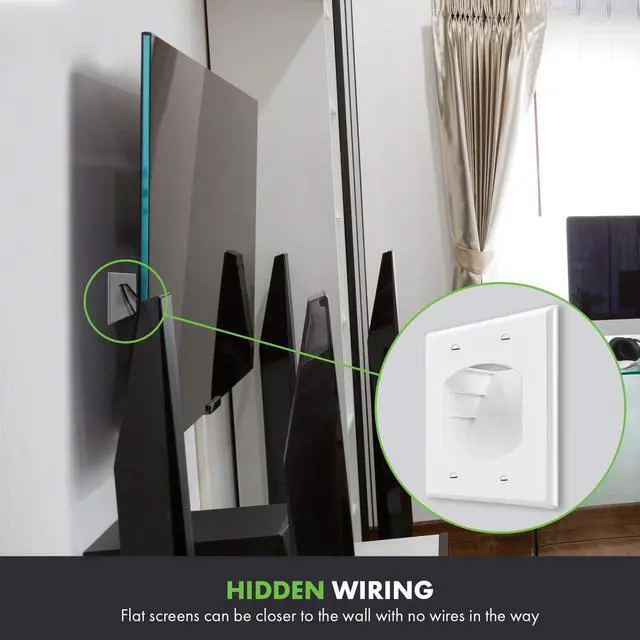 Alt view image 5 of 7 - Recessed Low Voltage Cable Wall Plate for Home Theaters, Pass-Through Wall Plate with Mounting Brackets, Size 2-Gang 4.50" x 4.50," Polycarbonate Thermoplastic, TG8882B-2PCS, White, 2 pack