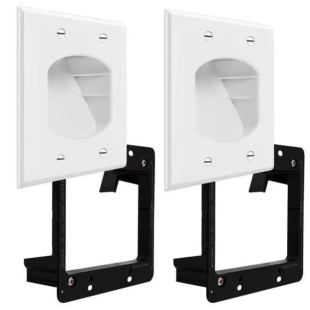Alt view image 7 of 7 - Recessed Low Voltage Cable Wall Plate for Home Theaters, Pass-Through Wall Plate with Mounting Brackets, Size 2-Gang 4.50" x 4.50," Polycarbonate Thermoplastic, TG8882B-2PCS, White, 2 pack