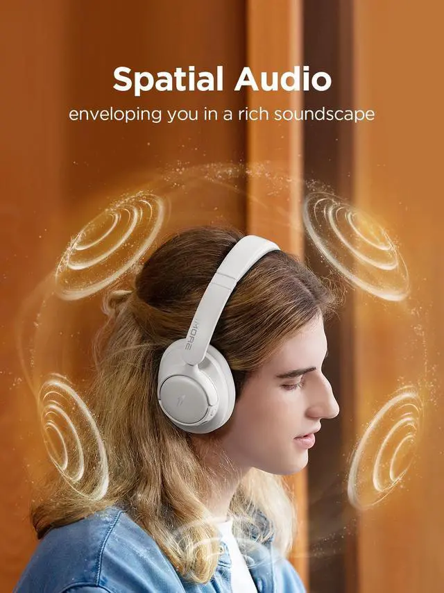 Alt view image 2 of 7 - Wireless Bluetooth Noise-canceling Headphones - HQ31 SonoFlow SE Over-Ear Headphones with Hi-Res Audio, 90H Playtime, Clear Calls, Preset EQ Via App, Comfort for Home Office Travel(Oat White)