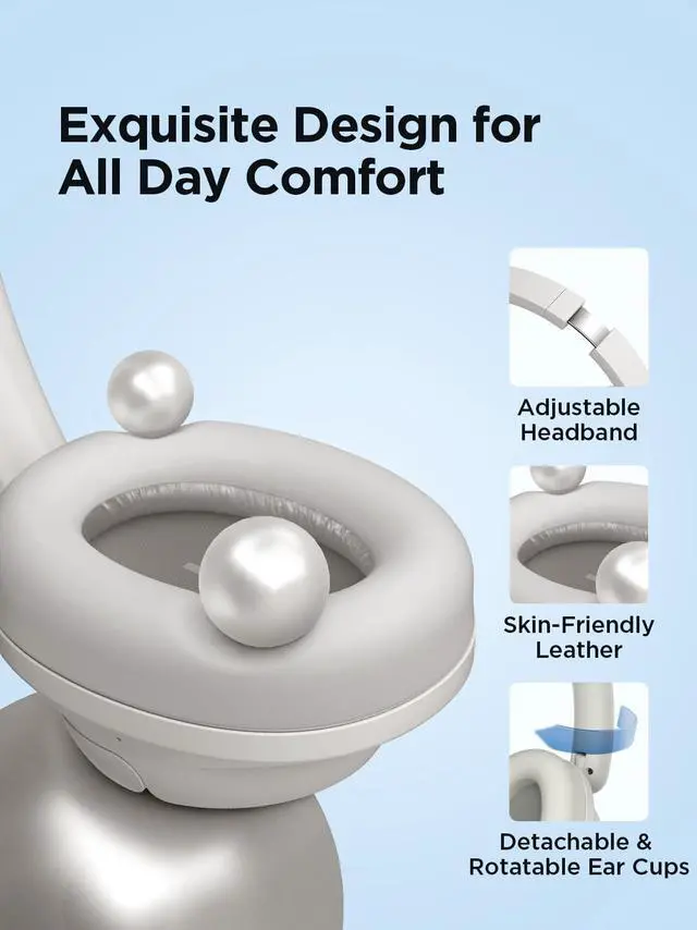 Alt view image 6 of 7 - Wireless Bluetooth Noise-canceling Headphones - HQ31 SonoFlow SE Over-Ear Headphones with Hi-Res Audio, 90H Playtime, Clear Calls, Preset EQ Via App, Comfort for Home Office Travel(Oat White)