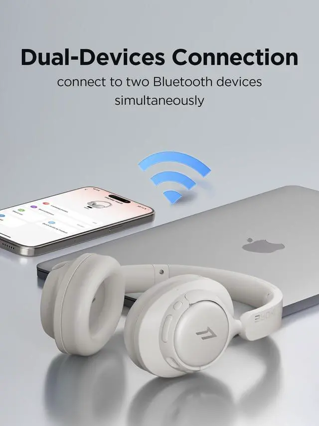 Alt view image 7 of 7 - Wireless Bluetooth Noise-canceling Headphones - HQ31 SonoFlow SE Over-Ear Headphones with Hi-Res Audio, 90H Playtime, Clear Calls, Preset EQ Via App, Comfort for Home Office Travel(Oat White)