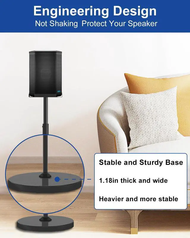 Alt view image 7 of 7 - Pack of 2 Height Adjustable Speaker Stand for Bose S1 Pro/S1 Pro Plus Floor Stand, Extends 45" to 54", Holds up to 20LBS, Heavy Duty Speakers Stands for Bose, with Screws