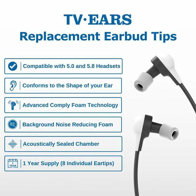 Alt view image 4 of 7 - Genuine Replacement Earbud Tips for Original 4 Pairs, Digital & 5.8 Digital TV Ears Headsets, 1 Year Supply of Ear Tips Replacement, Gray