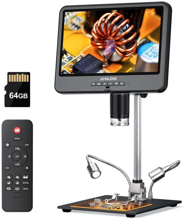 Main image of 4K 30FPS HDMI Digital Microscope with 10.1" Screen, JL208S 4K Soldering Microscope Camera for Electronics, UHD 3840P Video Audio, Coin Magnifier Full View for Adults, 12.6'' Metal Stand 8 LED, 64GB