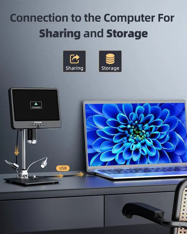 Alt view image 5 of 7 - 4K 30FPS HDMI Digital Microscope with 10.1" Screen, JL208S 4K Soldering Microscope Camera for Electronics, UHD 3840P Video Audio, Coin Magnifier Full View for Adults, 12.6'' Metal Stand 8 LED, 64GB