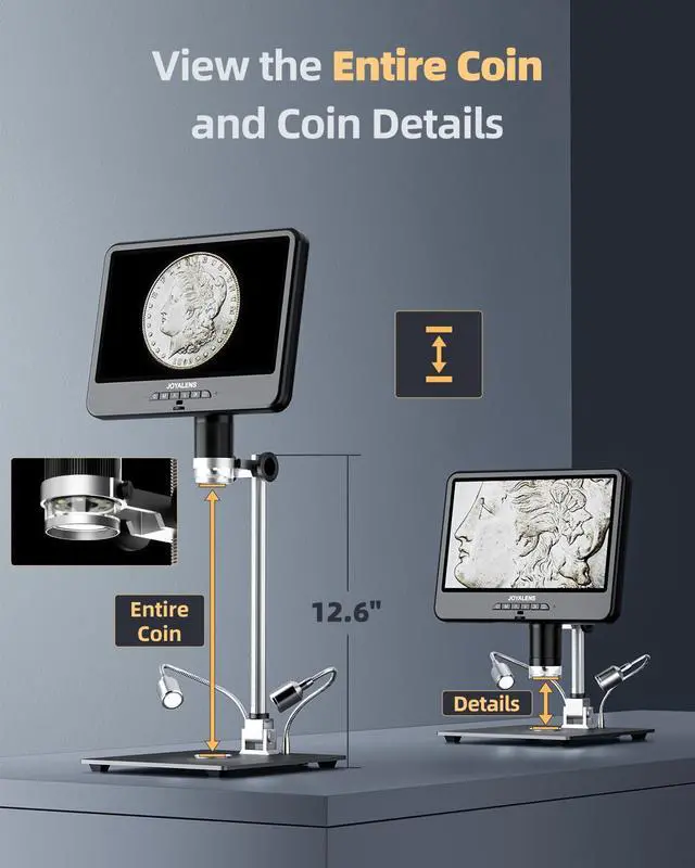 Alt view image 4 of 7 - 4K 30FPS HDMI Digital Microscope with 10.1" Screen, JL208S 4K Soldering Microscope Camera for Electronics, UHD 3840P Video Audio, Coin Magnifier Full View for Adults, 12.6'' Metal Stand 8 LED, 64GB