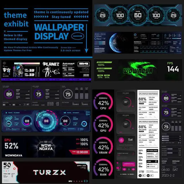 Alt view image 5 of 6 - 8.8" Computer Temp Monitor (Dynamic Theme Supported), 1 Click 1 Cable to Get Started Quickly PC Temperature Display Sensor Panel IPS Mini Secondary Screen CPU RAM HDD Data FPS Monitor (Black)